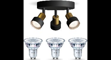 Philips Conduit Opbouwspot (Zwart/Goud) - Warmwit Licht - Plafondspot met 3 Lichtpunten - GU10 - SceneSwitch - Eenvoudig Dimbaar met Je Klassieke Schakelaar