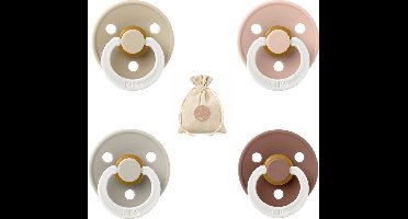 Bibs fopspenen maat 1 0-6 maanden - set 4 spenen + bolletoet speenzakje - Glow Sand, Vanilla, Blush en Woodchuck