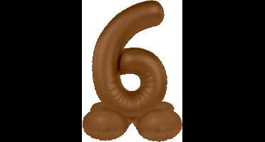 Folat - Staande folieballon Cijfer 6 Chocolate Brown - 72 cm