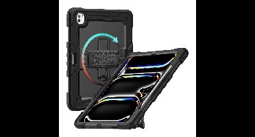 Xccess Tablethoes geschikt voor Apple iPad Air 13 Inch (2024) Hardcase Backcover | Xccess Survivor All-round + Schouderband | Schokbestendig iPad Air 13 Inch (2024) Telefoonhoesje | Anti Shock Proof + Standaard - Zwart