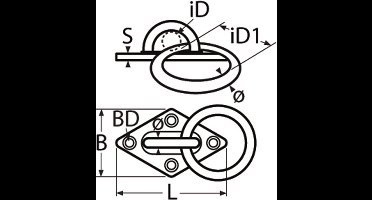 Mastplaat ruitvorm met ring 50 x 40 mm RVS-304