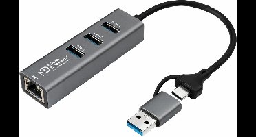 Microconnect USBHUB-RJ45-2IN1 interface hub USB 3.2 Gen 1 (3.1 Gen 1) Type-A 5000 Mbit/s Zwart