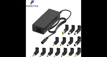 FoneTex 90W Universele AC Laptop Oplader Voedingsadapter - DC Output 15V 16V 18.5V 19V 19.5V 20V Adapter - Geschikt voor HP Dell Toshiba IBM Lenovo Acer Sony Gateway Notebook Ultrabook Chromebook - 14 Delig - Zwart