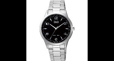 Q&Q C10A-042PY - Horloge - Analoog - Heren - Mannen - stalen band - Rond - Metaal - Cijfers - Streepjes - Zilverkleurig - Zwart