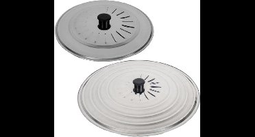 Gerimport Set 2x stuks universele spatdeksels - pannendeksels - rvs - met stoomuitlaat - Dia 28 en 34 cm