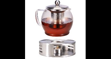 HI Theepot - glas - met filter en warmhoudplaat - 1,2L