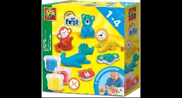 SES - My First - Klei dieren - 3 kleuren - 6 dierhoofden van foam - hypoallergeen - makkelijk uitwasbaar