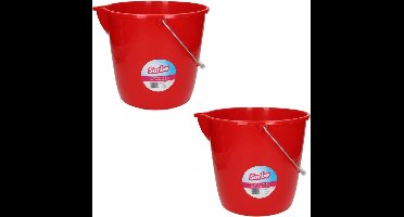Sorbo mop/schoonmaak Emmer - 2x - rood - 12 liter - met maataanduiding en schenktuit