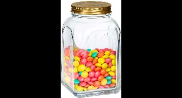Pasabahce Voorraadpot/bewaarpot Square - glas - 1,5L - transparant/goud - 10 x 19 cm - luchtdicht