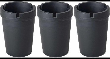 Gerimport Auto asbak met deksel - 3x - zwart - 11 x 8 cm - Geurvrije/rookvrije auto asbak