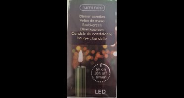 Lumineo - LED dinerkaars - Groen - 2 stuks - Flikkerende vlam - LED kaars met timer - Plastic kaars - Op batterij - 24 cm - Veilig & Duurzaam