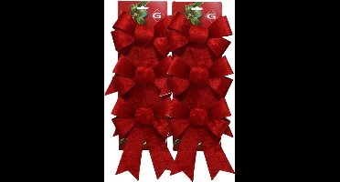 Gerimport kerstornamenten strikken - 6x st- velvet rood - 6x24 cm - kerstboomstrikjes