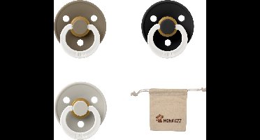Bibs fopspenen maat 2 6-18 maanden| Set 3 stuks| Glow Sand, Glow Black, Glow Dark oak + Monkiezz speenzakje| Maat 2