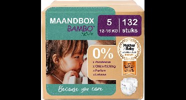 BAMBO Nature Luiers - Maat 5 (12-18 kg) - 132 stuks Maandbox - 0% onnodige toevoegingen - Ideaal voor de gevoelige huid - Nordic Swan Ecolabel