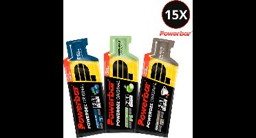 Powerbar Energiegels | Powergel Original| Mixpakket met cafeïne – 5x Black Currant + 5x Espresso + 5x Green Apple