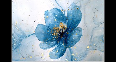 Poster 30x20 cm - Bloemen - Blauw - Goud - Watercolor - Modern - Posters - Wanddecoratie badkamer - Muurdecoratie WC - Decoratieve accessoires - Toilet muur decoratie