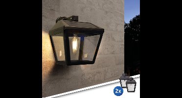 Solar wandlamp buiten 'Noah' - Voordeelset van 2 - Buitenlamp met LED filament lamp - Tuinverlichting op zonne-energie geschikt voor de schutting - Zwart