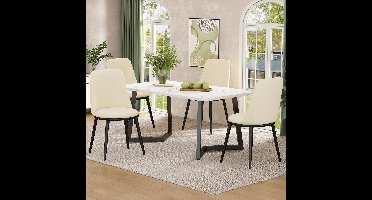 Amalee - Set van 4 eetkamerstoelen - Beige - Met zwarten poten - Belastbaar gewicht 150 kg - Fluwelen stoelen - Stevig frame - Comfortabel