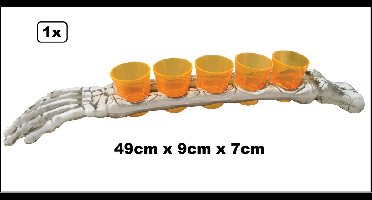 1x Skelet arm met 5 shotglaasjes 37ml - Shot in the arm - Halloween horror scary fun griezel thema feest