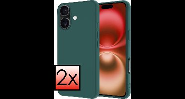 Hoesje - 2 Stuks - Geschikt voor Apple iPhone 16 - Sterk & Shockproof - Case Siliconen - Back Cover - Telefoon Hoes - Donkergroen