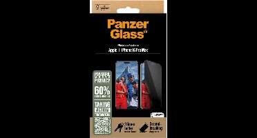 PanzerGlass Screenprotector geschikt voor Apple iPhone 16 Pro Max Glazen | PanzerGlass Ultra-Wide Fit Privacy Screenprotector Privacy - Case Friendly - Zwart
