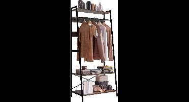 SureDeal® - Kapstok - Schoenenrek - Hout - Zwart - Industrieel - 75.5x42x182 cm - Garderobe - Wandkapstok - Schoenenkast