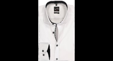 OLYMP Level 5 body fit overhemd - mouwlengte 7 - wit (zwart contrast) - Strijkvriendelijk - Boordmaat: 41