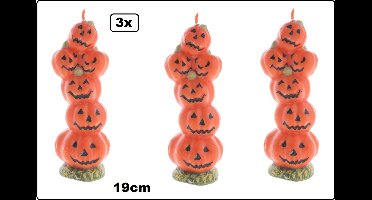 3x Kaars pompoen pilaar 19cm - Horror halloween griezel 31 Oktober creepy