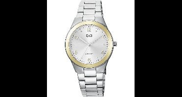 Q&Q Q78B-002PY - Horloge - Polshorloge - Analoog - Vrouwen - Dames - Stalen band - Rond - Metaal - Stippen - Cijfers - Zilverkleurig - Goudkleurig - Briljanten