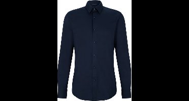 BOSS Hank-s slim fit overhemd - tricot - blauw - Strijkvriendelijk - Boordmaat: 46