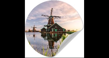 WallCircle® - Behangcirkel 30x30 cm - Muurstickers Windmolens langs het water - Muurcirkel woonkamer - Wandcirkel slaapkamer - Kamer decoratie zelfklevend - Muurdecoratie accessoires
