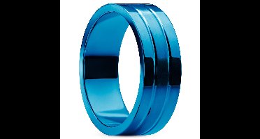 Ferrum | 8 mm Vlakke Blauwe Gepolijste & Geborstelde Roestvrijstalen Dubbelgegroefde Ring