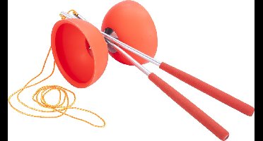 Diabolo Rubber Fluor Rood – Circusspeelgoed voor Kinderen & Volwassenen – Inclusief Metalen Stokjes met EVA Handvat – Coördinatie & Behendigheid – ø 10,5 cm – Engelhart