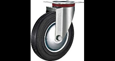 Tarsus Zwenkwiel 200 mm - Stalen velg - 180 kg draagvermogen - Massieve rubberband