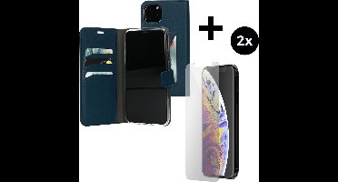 Mobiparts Classic Wallet hoesje geschikt voor Apple iPhone 11 Pro Max met 2 Screenprotectors van Gehard Glas - Blauw