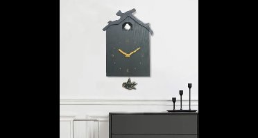 Cuckoo Koekoeksklok met vogelstem, moderne pendelklok, wandklok met nachtrustfunctie, moderne koekoeksklok van hout met slinger, werkt op batterijen, moderne zwarte woudklok, woondecoratie