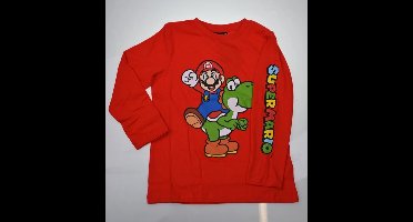 Super Mario T-shirt - Longsleeve - Rood. Maat 128/134 cm - 8/9 jaar.