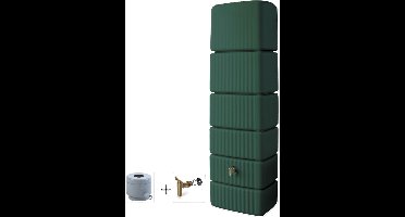 Graf regenton Slim 350 L groen - met kraantje-met vulautomaat ronde regenpijp