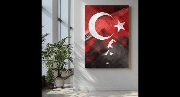 Canvas Schilderij - Turkse Vlag - Ataturk Silhouet - 60x40x2 cm