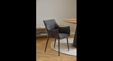 Giga Living Eetkamerstoel Bornholm - Met Armleuning Grijs - Stof & Staal - Set van 2