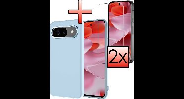 Hoesje - Met 2x Screenprotector - Geschikt voor Google Pixel 9 - Sterk & Shockproof - Back Cover - Siliconen Case - Telefoon Hoes - Lichtblauw
