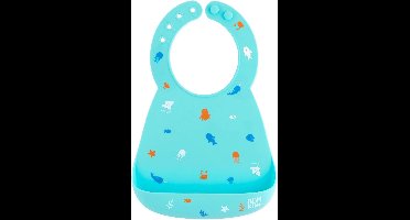 Bumkins - Siliconen Baby Slab met Opvangbakje - Blauw Oceaanleven (6-24 maanden)