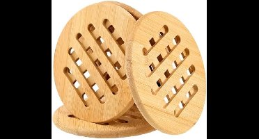 Set van 4 bamboe onderzetters, antislip, wasbaar, ronde pannenonderzetters voor keuken, pot, pannen en borden