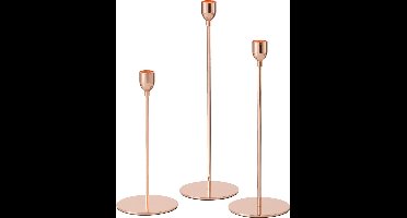 Set van 3 kandelaren in metaal roségoud van Boltze 23 tot 32 cm