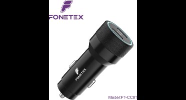 FoneTex Autolader 2x USB C - Snellader 60W - Compacte Auto Oplader -Dubbel USB C - USB -C lader - Zwart