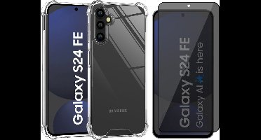 Hoesje geschikt voor Samsung Galaxy S24 FE - Privacy Screenprotector Volledig Dekkend Glas - Shockproof Transparant