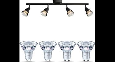 Philips Cleft Opbouwspot (Zwart) - Warmwit Licht - Plafondspot met 4 Lichtpunten - GU10 - SceneSwitch - Eenvoudig Dimbaar met Je Klassieke Schakelaar