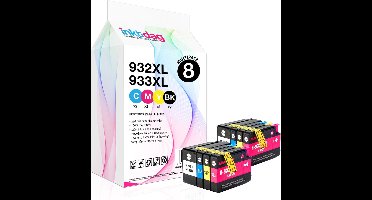 Inktdag inktcartridges voor HP 932XL /933XL,HP 932/933 inktcartridge multipack van 8 kleuren (2*BK, C, M en Y) voor HP OfficeJet 6100, 6600, 6700, 7110, 7610, 7612, 8620