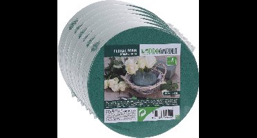 Pro Garden Steekschuim - 6x stuks - nat - rond - groen - D14 x H7 cm - geschikt voor echte bloemen - floral foam oase blok