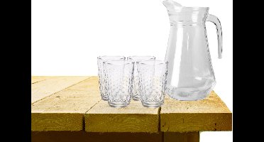 Excellent Houseware water karaf schenkkan glas 1000 ml met 6x drinkglazen 390 ml